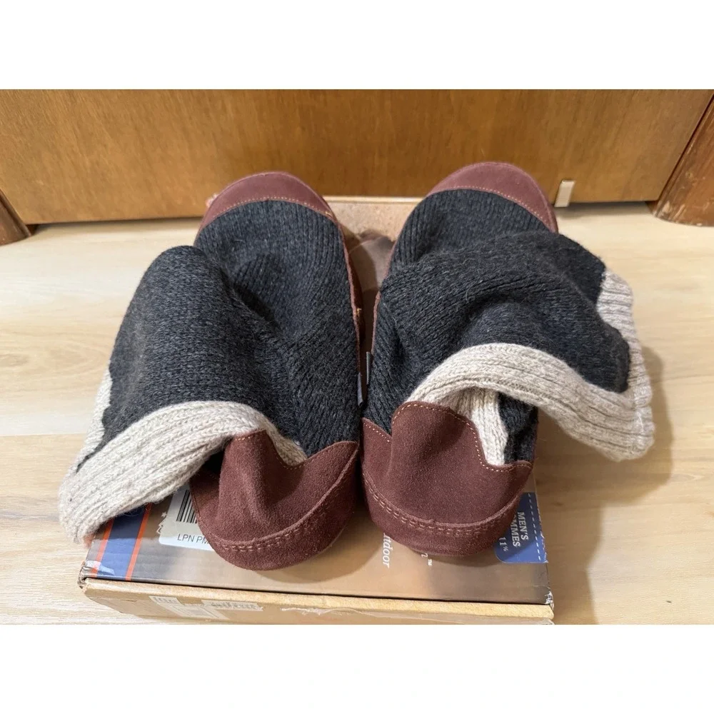 Acorn Men's Slouch Boot Slipper, Charcoal Ragg Wool, Size L 10.5-11.5